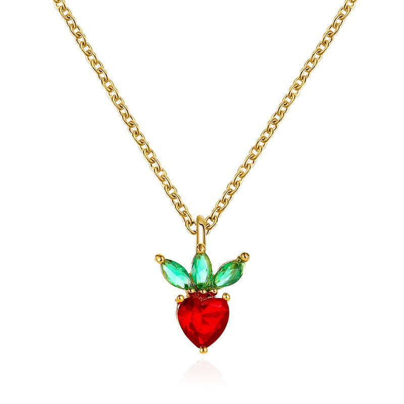 Sweet Crystal Fruit Pendant Necklace - Grape & Apple Design