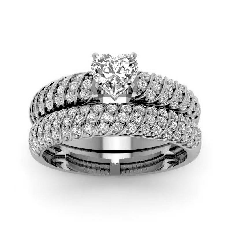 2 Pieces Fashion Alloy Rhinestone Inlay Couple Rings Set
