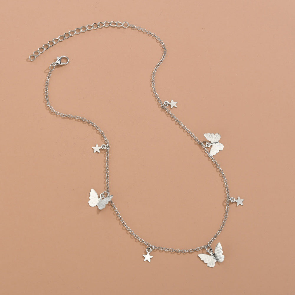 Butterfly Star Pendant Retro Alloy Multilayer Clavicle Chain Necklace