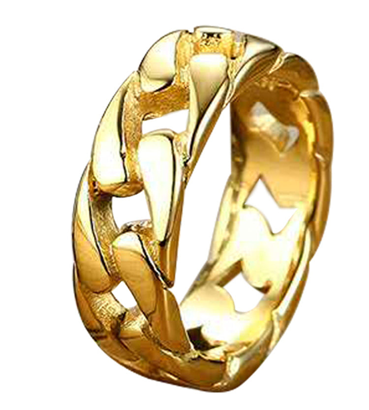 Fashion Geometric Titanium Steel Chain Link Hollow Striped Gold Ring