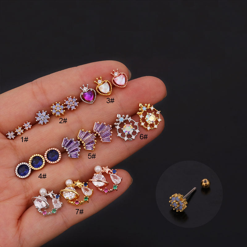 Creative Fashion Colorful Zircon Stud Earrings Stainless Steel