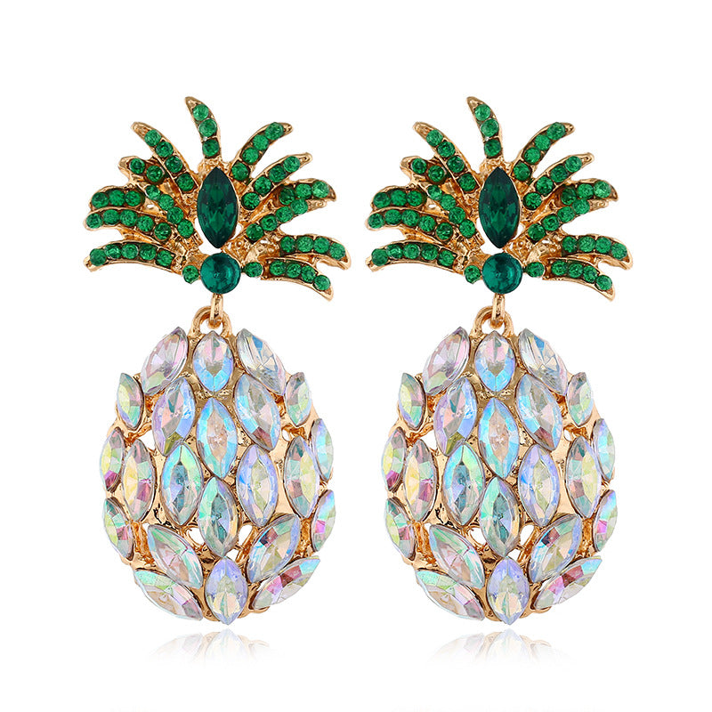 Fashion Creative Pineapple Colorful Rhinestone Earrings