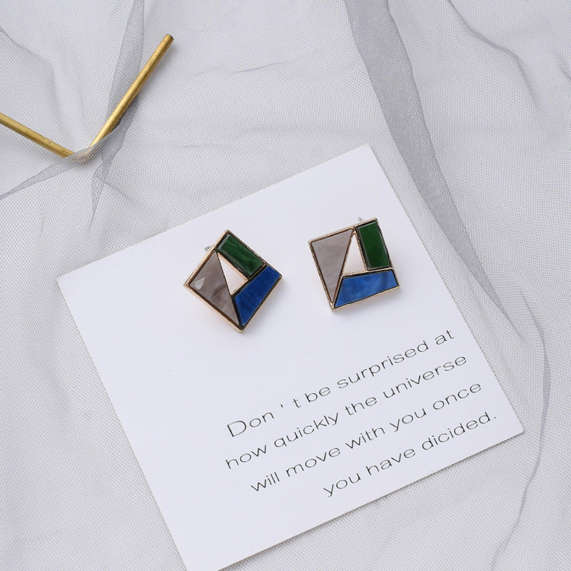 Floral Geometric Blue Drop Earrings with Artificial Pearls for Women