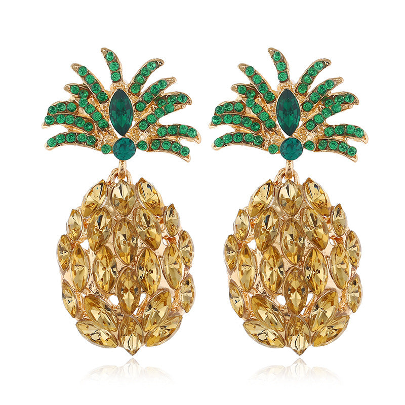 Fashion Creative Pineapple Colorful Rhinestone Earrings