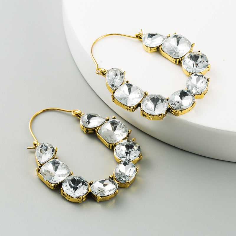 Exaggerated Alloy Rhinestone Colorful Acrylic Earrings