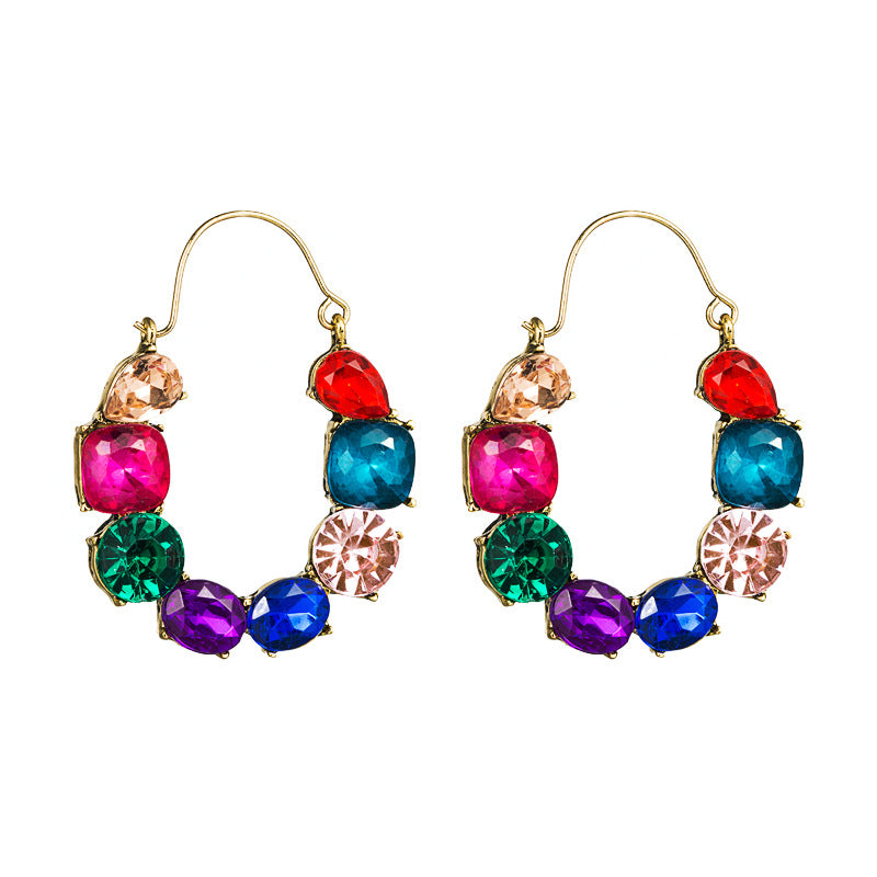 Exaggerated Alloy Rhinestone Colorful Acrylic Earrings