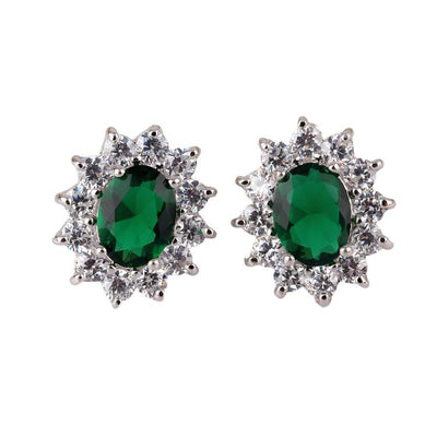 Vintage Oval Zircon Inlay White Gold Plated Ear Clips Studs