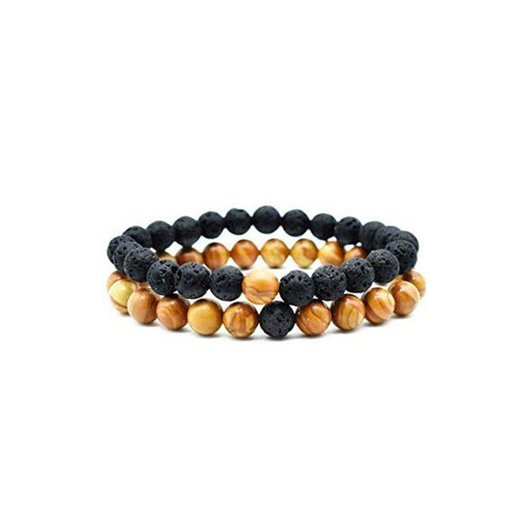 Fashion Zircon Crown Volcanic Stone and White Turquoise Matte Bracelet Set