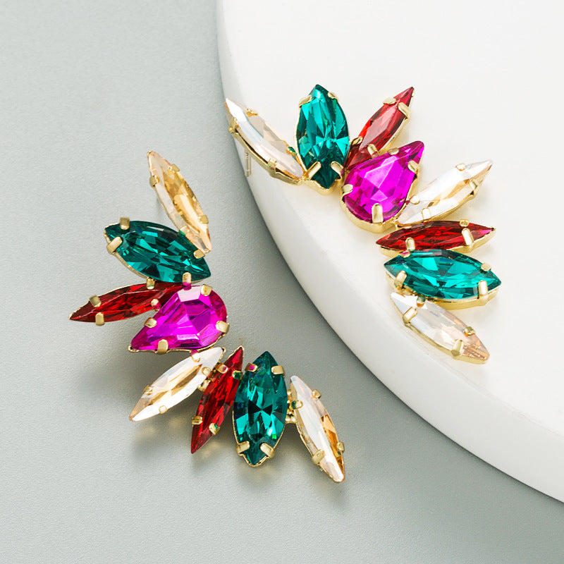 Fashion Colorful Rhinestone Flower Alloy Earrings with S925 Silver Needle