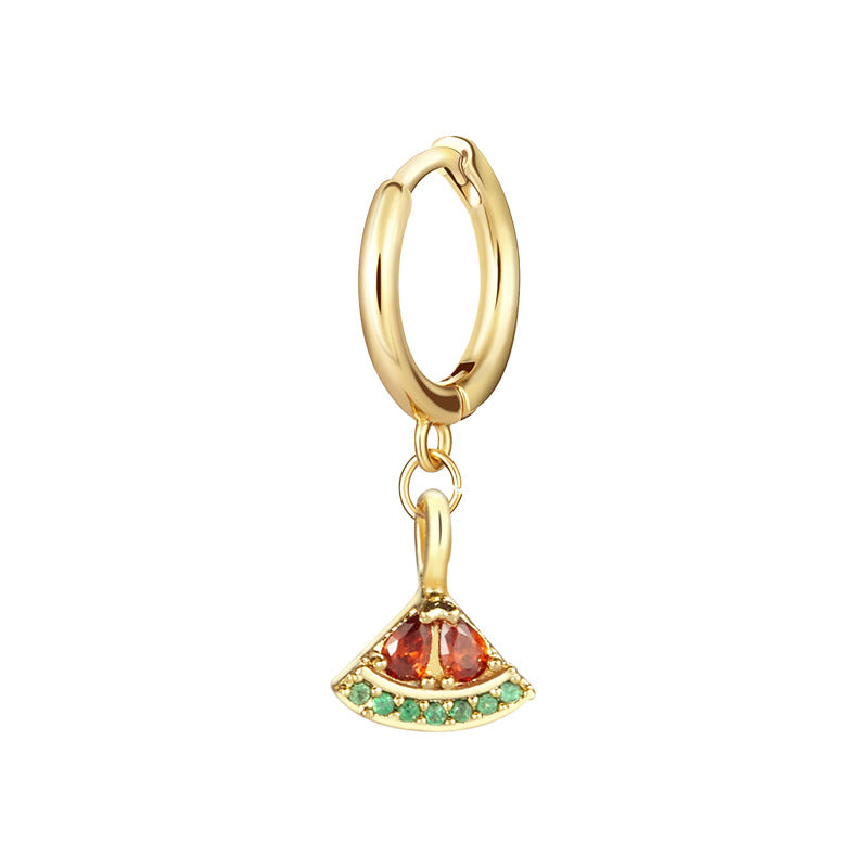 1 Pair Fashion Fruit-Inspired Copper Inlaid Zircon Drop Earrings - Pineapple, Watermelon, Grape, Cherry Design