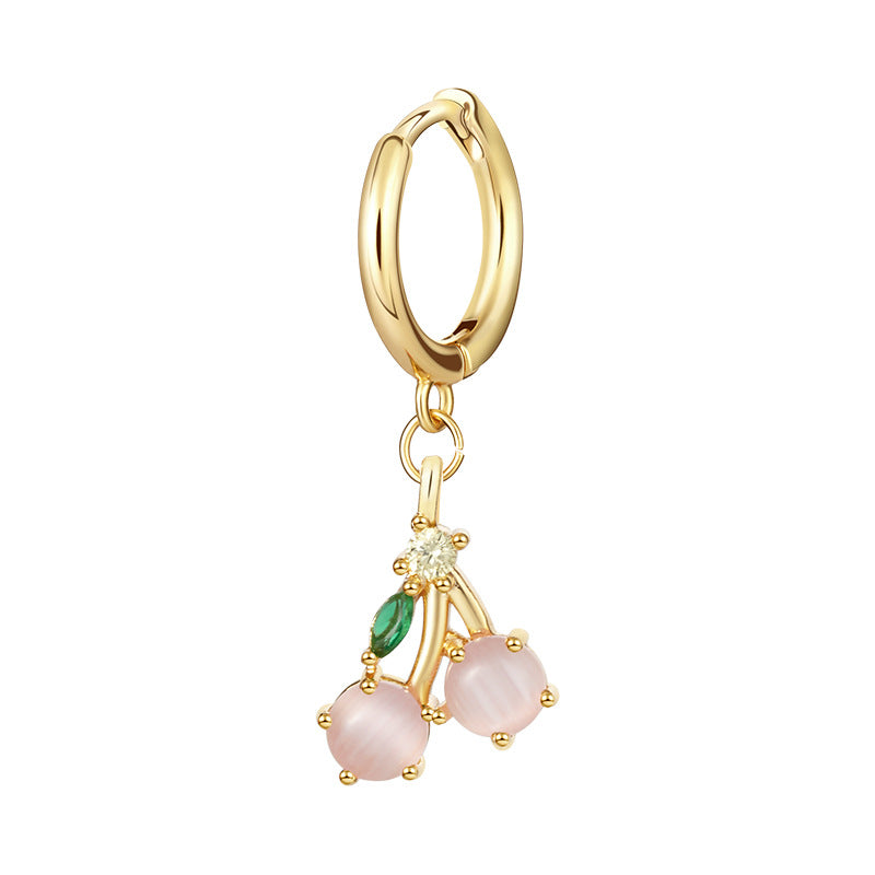 1 Pair Fashion Fruit-Inspired Copper Inlaid Zircon Drop Earrings - Pineapple, Watermelon, Grape, Cherry Design