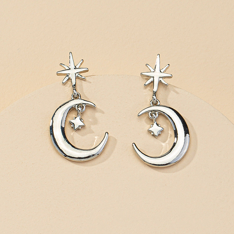 Star and Moon Alloy Earrings - Celestial Design Jewelry for Women