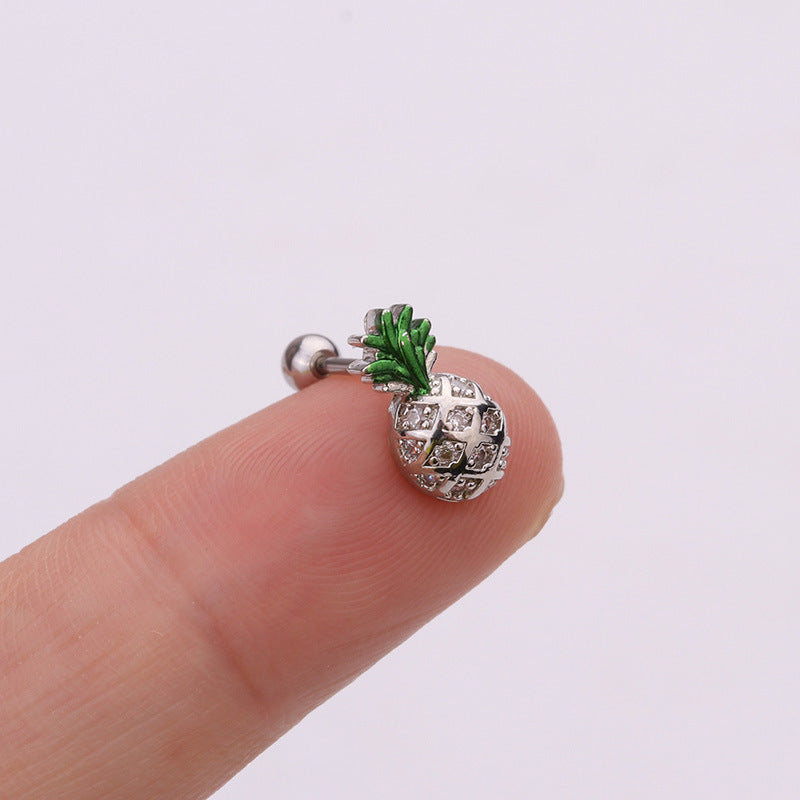 Korean Style Pineapple Zircon Stainless Steel Stud Earrings