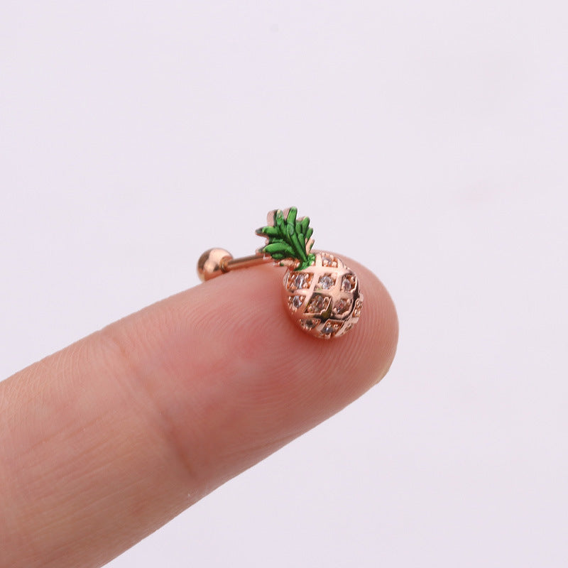 Korean Style Pineapple Zircon Stainless Steel Stud Earrings
