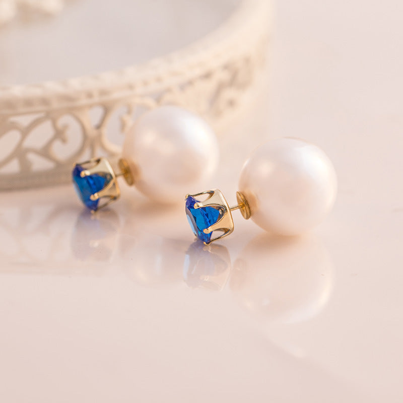 1 Pair Elegant Double-Sided Pearl Zircon Stud Earrings for Women