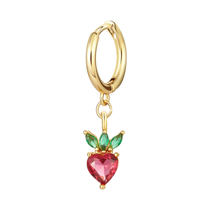 1 Pair Fashion Fruit-Inspired Copper Inlaid Zircon Drop Earrings - Pineapple, Watermelon, Grape, Cherry Design