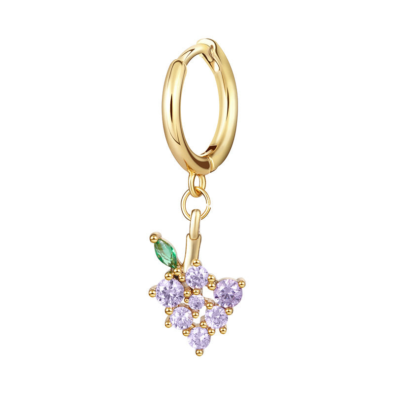 1 Pair Fashion Fruit-Inspired Copper Inlaid Zircon Drop Earrings - Pineapple, Watermelon, Grape, Cherry Design