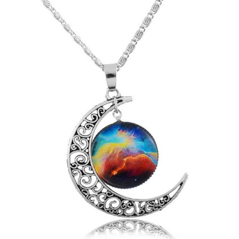 Moon Galaxy Starry Sky Gemstone Pendant Necklace