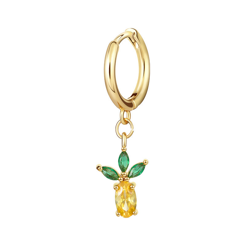 1 Pair Fashion Fruit-Inspired Copper Inlaid Zircon Drop Earrings - Pineapple, Watermelon, Grape, Cherry Design