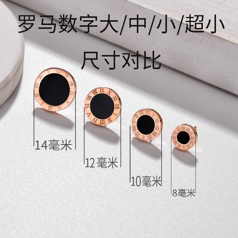 Rose Gold Roman Numeral Titanium Steel Acrylic Stud Earrings
