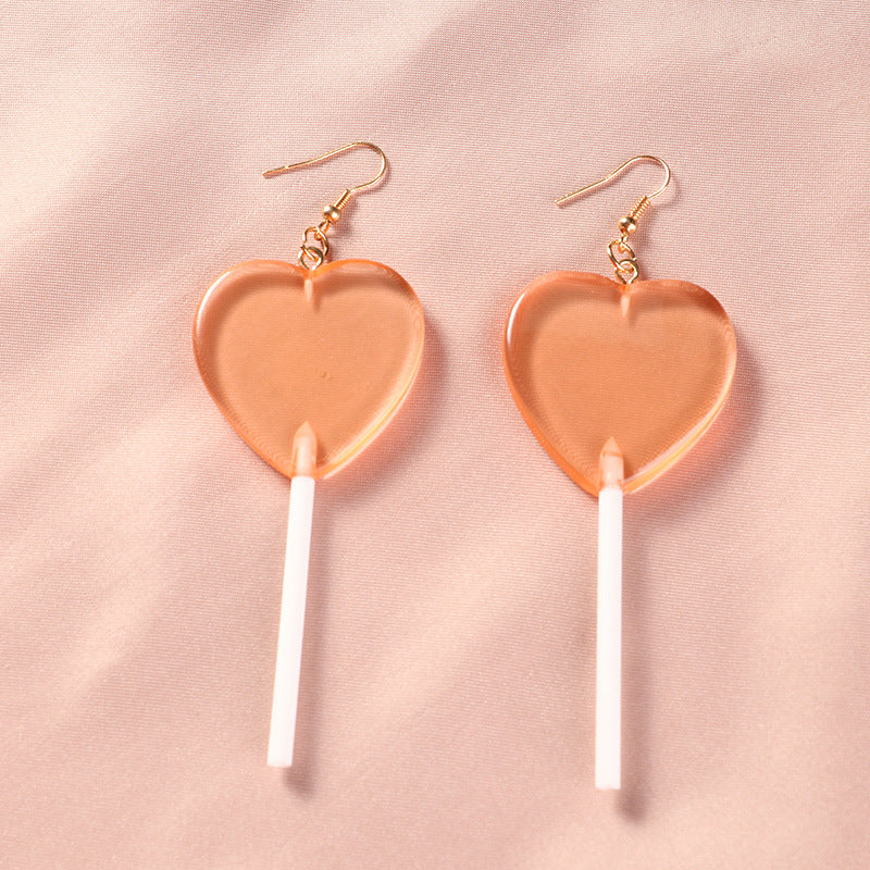Sweet Candy Color Heart Lollipop Drop Earrings