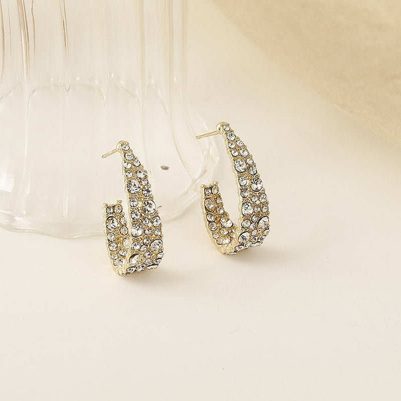 Korean Baroque Rhinestone Hoop Earrings with S925 Silver Needle