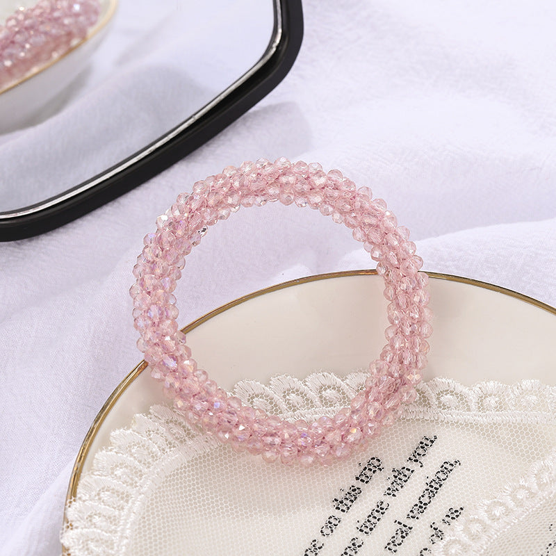 Simple Crystal Beaded Women's Bangle and Hair Tie Set