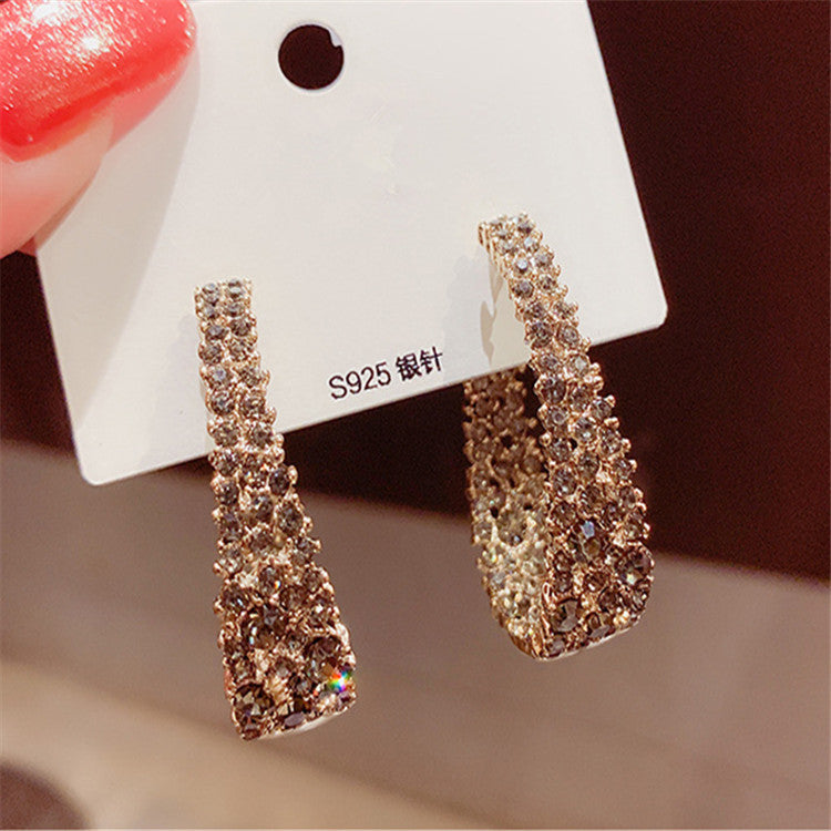 Korean Baroque Rhinestone Hoop Earrings with S925 Silver Needle