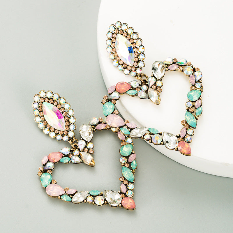 Heart-Shaped Colorful Full Diamond S925 Silver Alloy Earrings