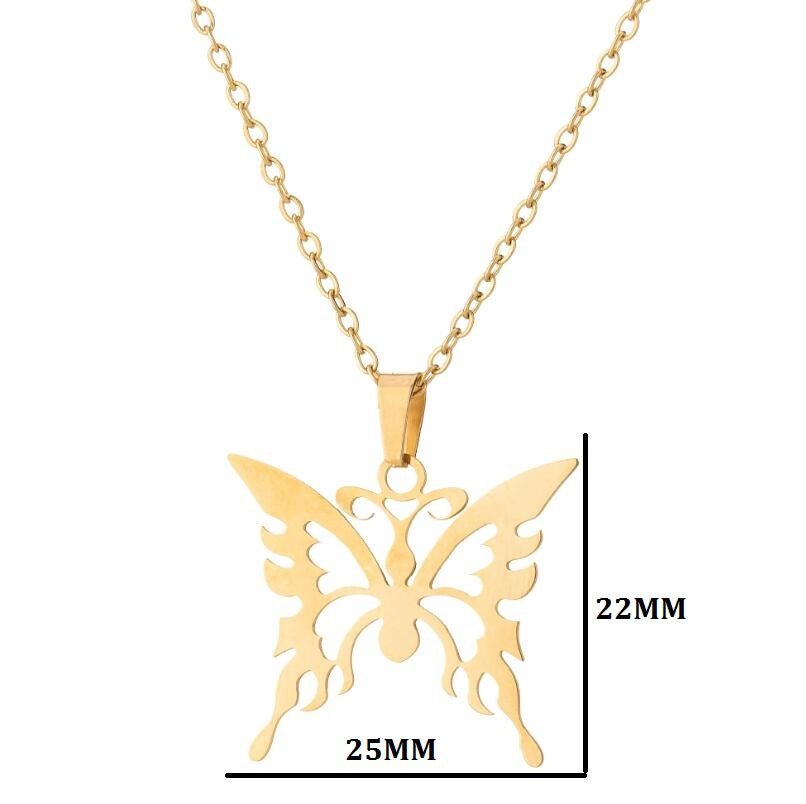 Women's Minimalist Butterfly Stainless Steel Hollow Earrings and Necklace Set