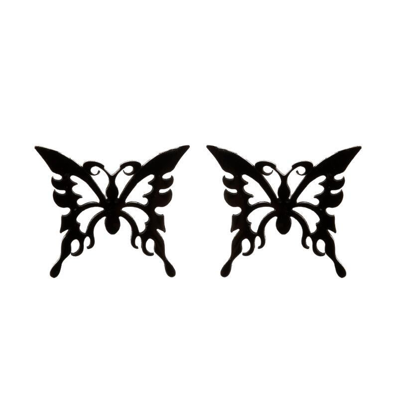 Women's Minimalist Butterfly Stainless Steel Hollow Earrings and Necklace Set