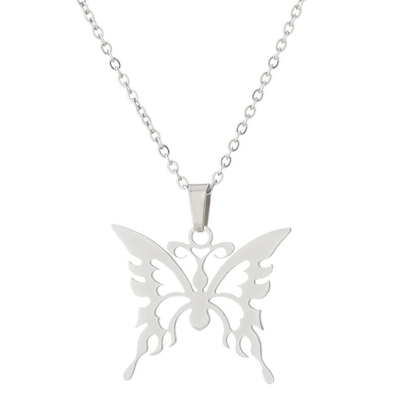 Women's Minimalist Butterfly Stainless Steel Hollow Earrings and Necklace Set