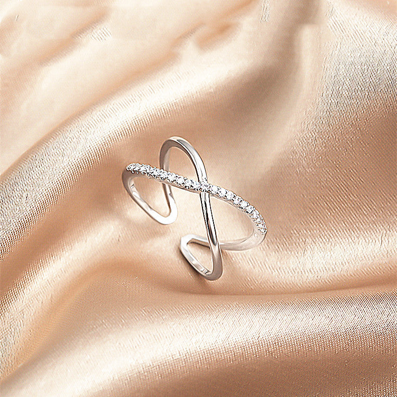 Minimalist Zircon Inlay Rhodium Plated Adjustable Open Ring