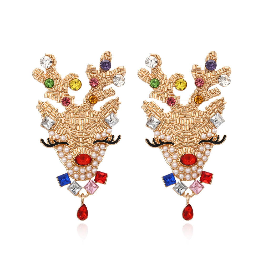 Elegant Elk Pearl Rhinestone Christmas Earrings for Women
