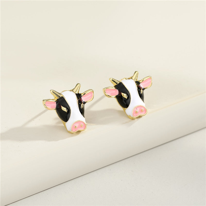 New Fashion Cartoon Cow Resin Stud Earrings for Women