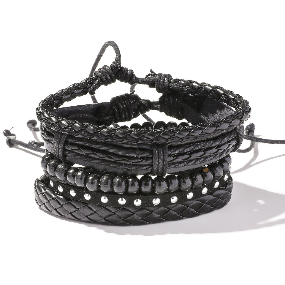 Retro Leather Multi-Layer Braided Bracelet Set - Five Piece Collection