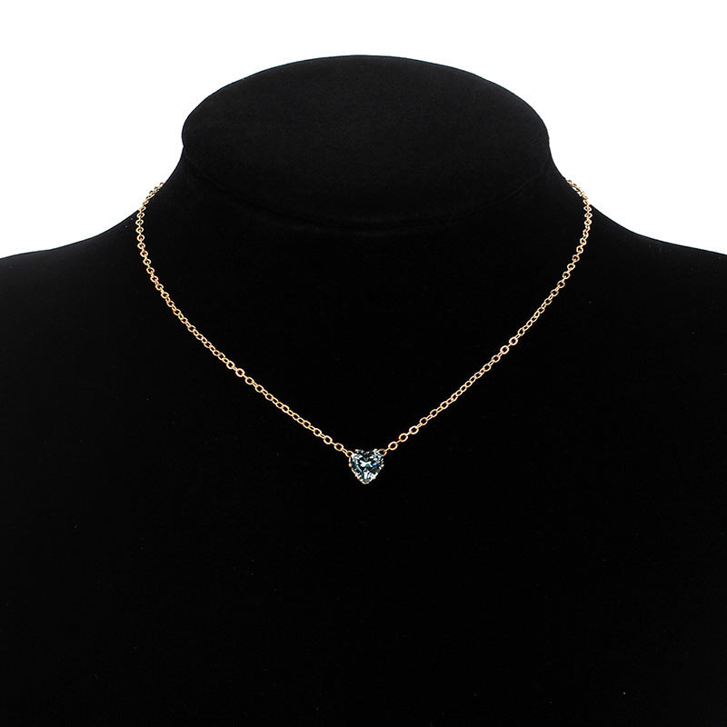 Simple Alloy Crystal Heart Necklace - Colorful Zircon Clavicle Chain