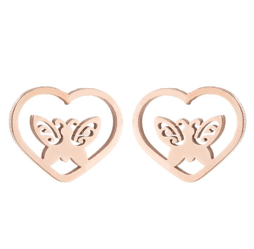 1 Pair Minimalist Gold Plated Butterfly Heart Stud Earrings