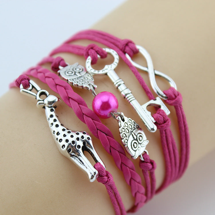 Retro Creative Love Anchor & Animal Charm Multi-layer Braided Bracelet