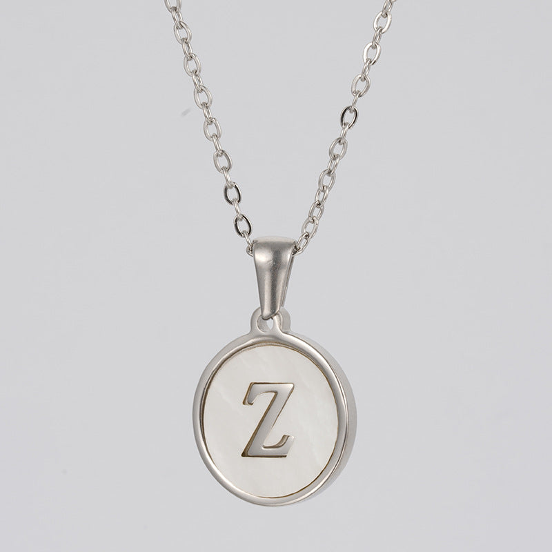 Simple Style Stainless Steel Letter Pendant Necklace with Polished Shell Design