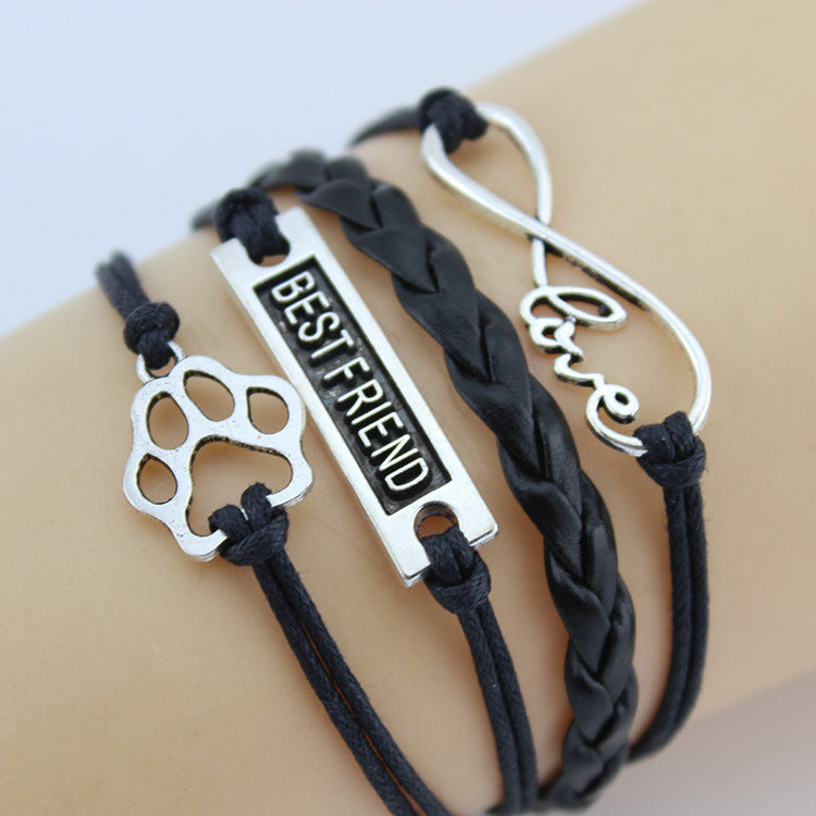 Retro Creative Love Anchor & Animal Charm Multi-layer Braided Bracelet