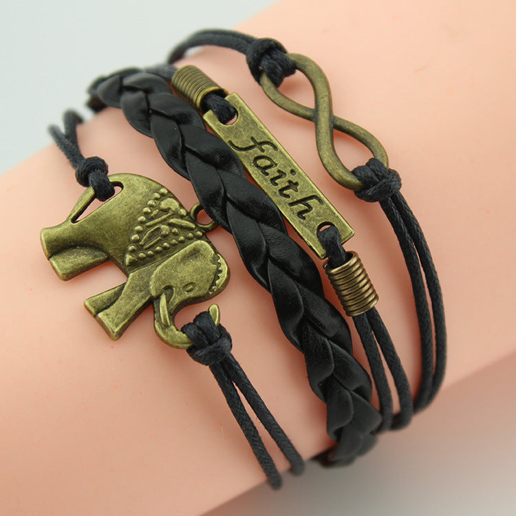 Retro Creative Love Anchor & Animal Charm Multi-layer Braided Bracelet