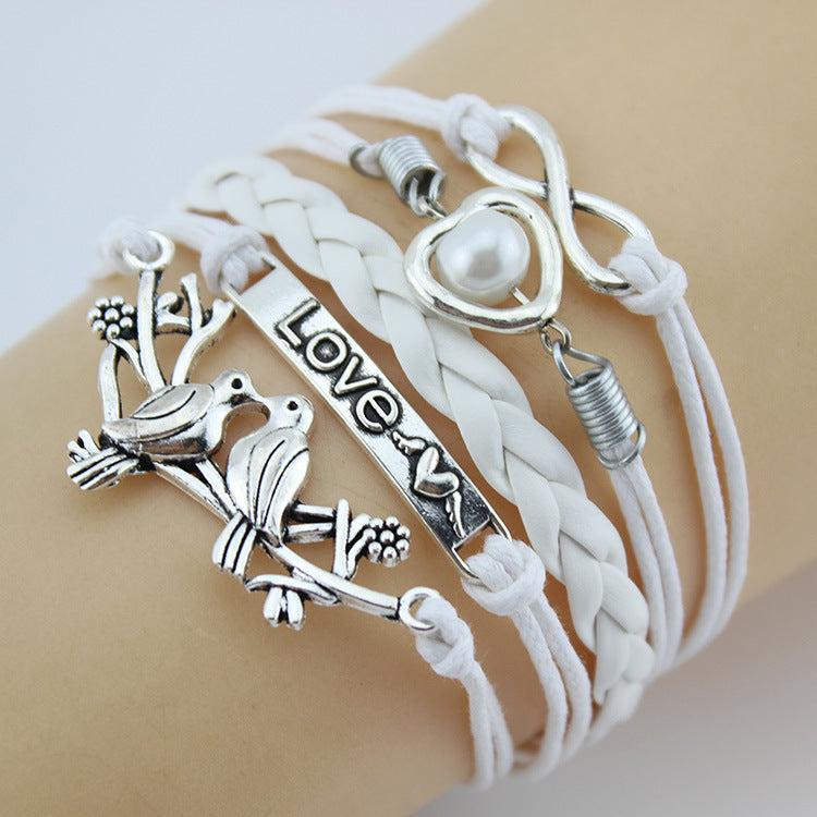Retro Creative Love Anchor & Animal Charm Multi-layer Braided Bracelet