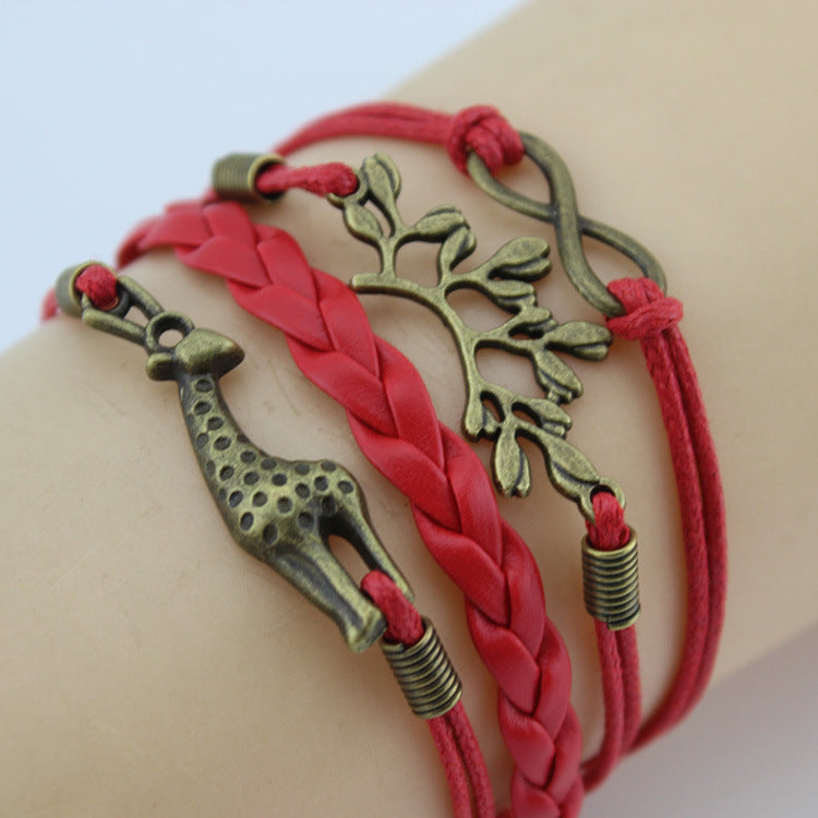 Retro Creative Love Anchor & Animal Charm Multi-layer Braided Bracelet
