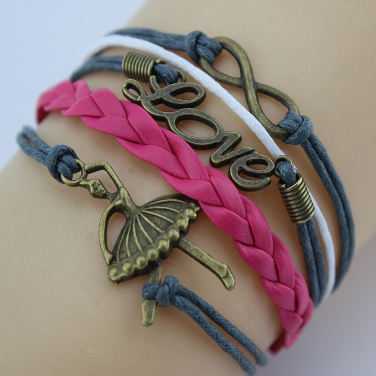 Retro Creative Love Anchor & Animal Charm Multi-layer Braided Bracelet