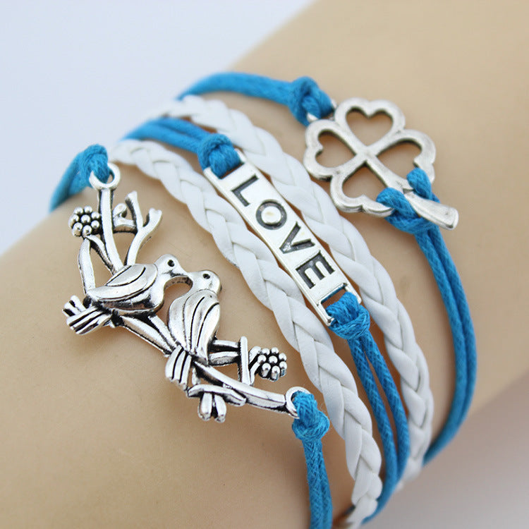Retro Creative Love Anchor & Animal Charm Multi-layer Braided Bracelet