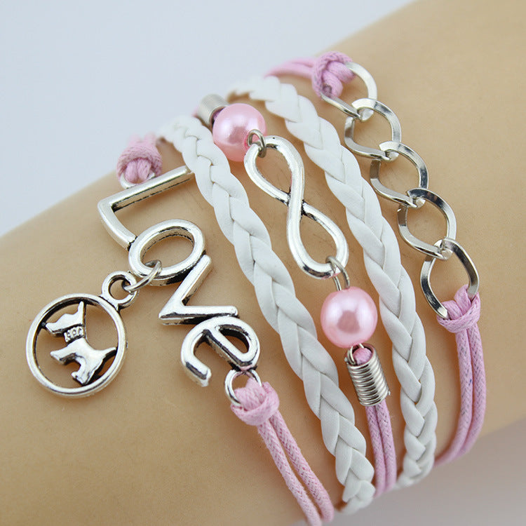Retro Creative Love Anchor & Animal Charm Multi-layer Braided Bracelet