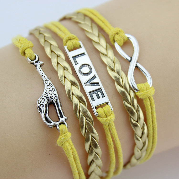 Retro Creative Love Anchor & Animal Charm Multi-layer Braided Bracelet