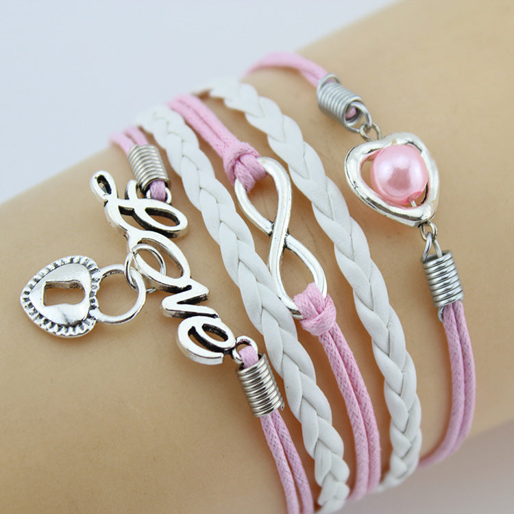 Retro Creative Love Anchor & Animal Charm Multi-layer Braided Bracelet