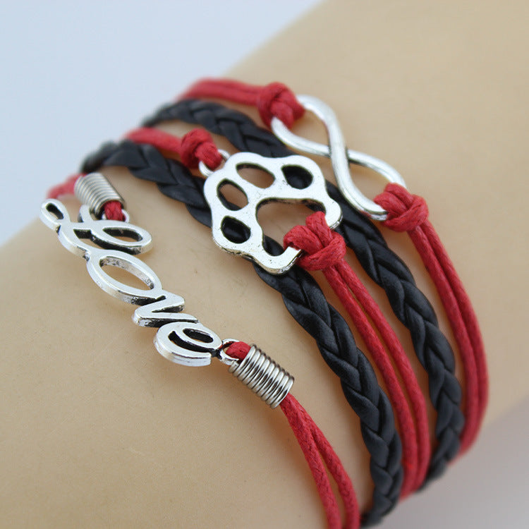 Retro Creative Love Anchor & Animal Charm Multi-layer Braided Bracelet
